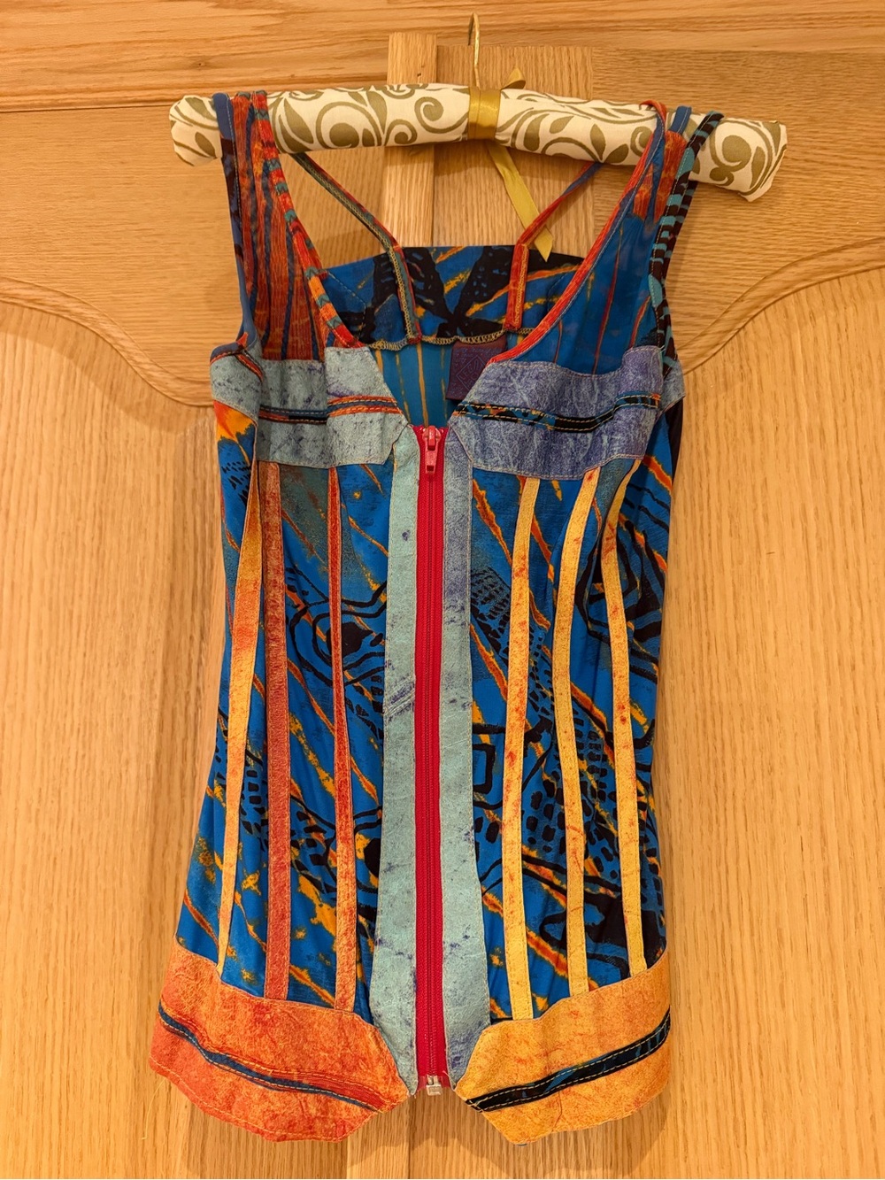 Legatte Jeans Blue and Orange Printed Strappy Camisole with Red Zip